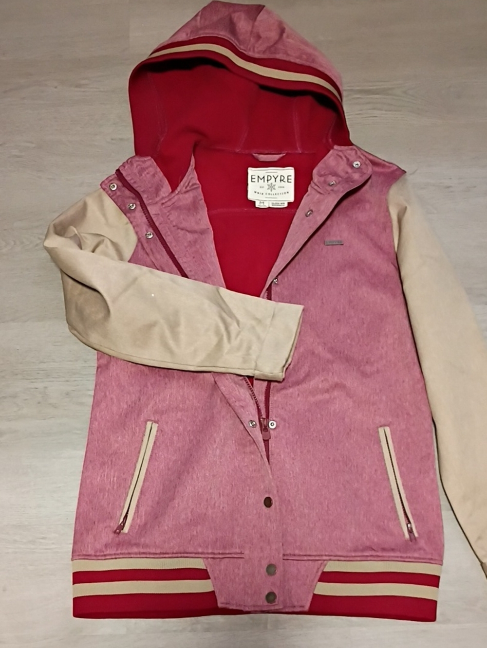 Empyre Rose Pink & Cream Hooded Varsity Jacket